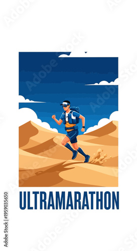 Desert Ultra Marathon Runner Pushing Limits Under Vast Blue Sky