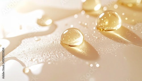 なめらかな美容液テクスチャが肌に広がり潤いとツヤを与えるナチュラルスキンケアビジュアル ジェネレーティブAI