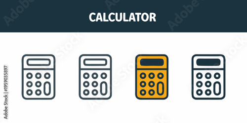 Four variations of a calculator icon displayed in different styles