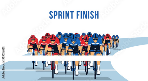 Cyclists Racing To The Sprint Finish Line Depicting Sports Competition and Athleticism