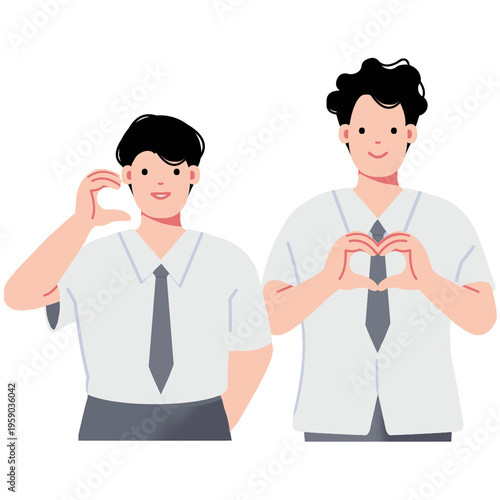 Two Businessmen Showing Heart Shape Gesture Positive Emotion Love and Approval Concept Illustration