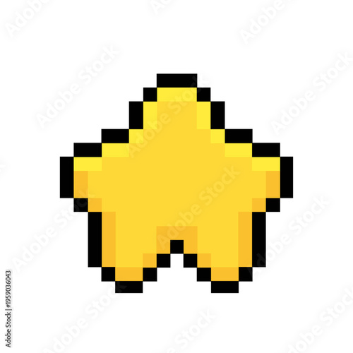 A vibrant yellow pixel art star icon, showcasing a charming retro gaming aesthetic, ideal for digital design elements, achievements, and rewards
