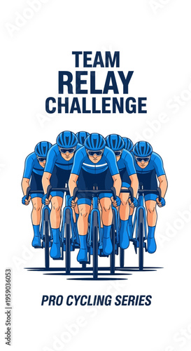 Cyclists Racing Together in a Team Relay Challenge Depicting Competition and Endurance