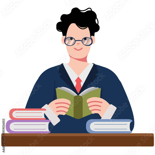 Man Reading Book Education Learning Knowledge Illustration