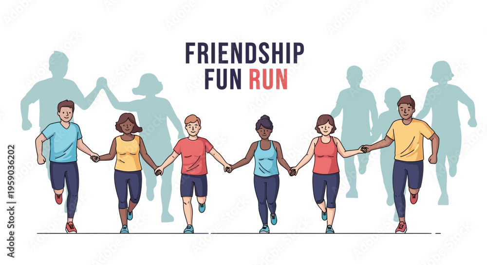 Obraz premium Diverse Group Celebrates Friendship Through Fun Run Event Together