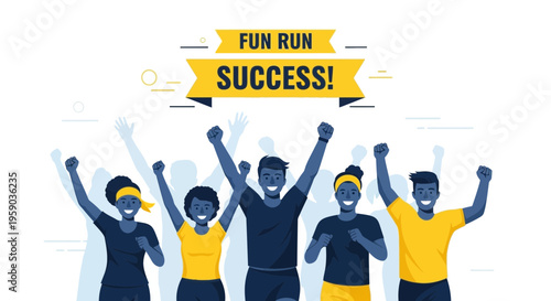 Diverse group celebrating athletic achievement after fun run victory