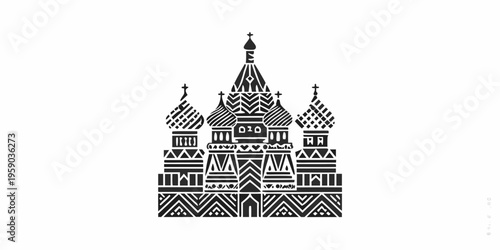 Stylized illustration of saint basil s cathedral in black and white