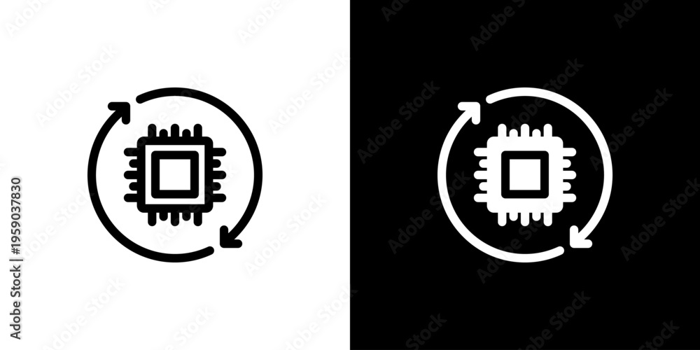 Fototapeta premium AI Processing Loop icon concept with flat Black White Background. Vector illustration.
