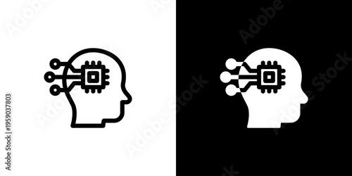 Cyber Human Profile icon concept with flat Black White Background. Vector illustration.