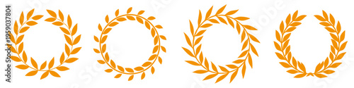 Golden laurel wreath set award victory leaf wreath collection vector