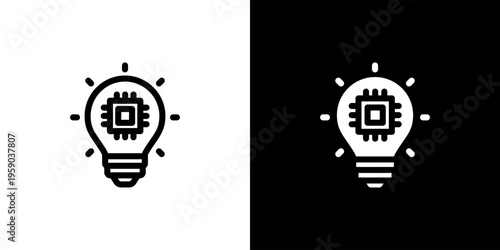 Smart Idea Bulb icon concept with flat Black White Background. Vector illustration.