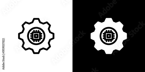 Abstract AI Brain icon concept with flat Black White Background. Vector illustration.