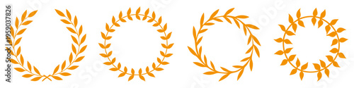 Golden laurel wreath set award victory leaf wreath collection vector