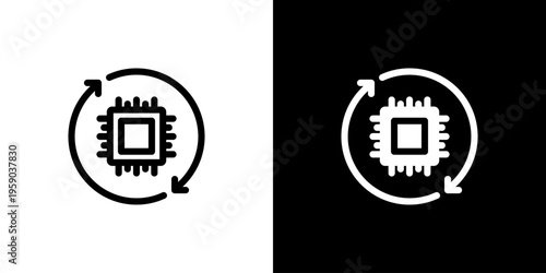 AI Processing Loop icon concept with flat Black White Background. Vector illustration.