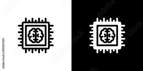 CPU Core Intelligence icon concept with flat Black White Background. Vector illustration.
