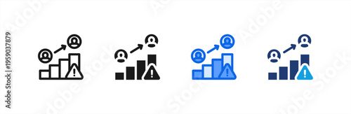 Crisis Escalation Chart icon multiple style collection. Vector illustration.