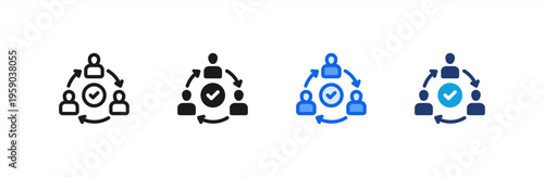 Team Coordination Circle icon multiple style collection. Vector illustration.