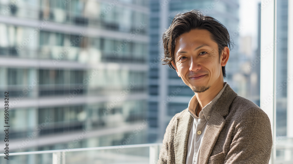 Fototapeta premium オフィスで微笑む30代男性社員・中途採用のイメージ
