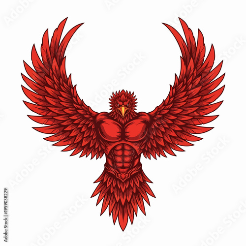 Mythical Firebird with Outstretched Wings Illustration.