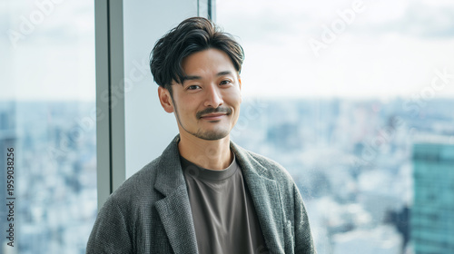 オフィスで微笑む30代男性社員・中途採用のイメージ