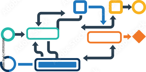 Workflow process diagram vector illustration with arrows flow blocks and connection elements for business presentation and system design