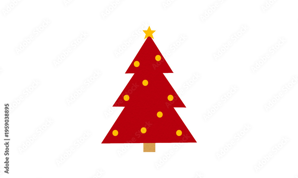 Fototapeta premium A cute red Christmas tree made of paper is placed on a transparent background.