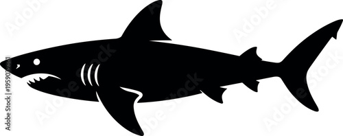 Shark silhouette illustration with minimalist marine predator design in black vector style
