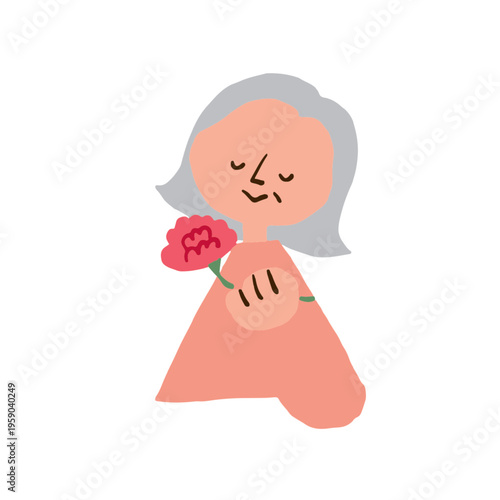 A grandmother receiving carnations on Mother's Day