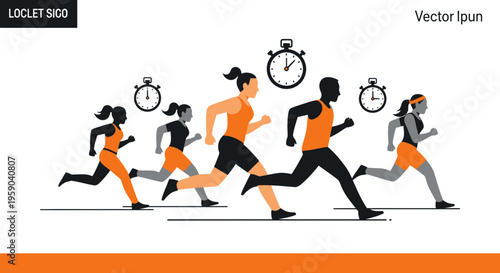 Diverse Group Of Runners Competing Against The Clock In A Sprint Race