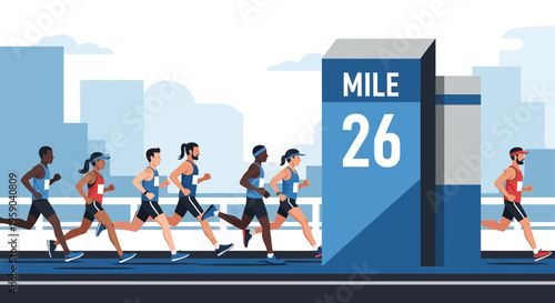 Diverse Group Of Runners Compete In Final Mile Of City Marathon Race