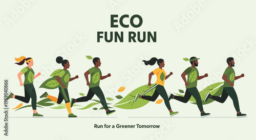 Diverse Group Running Together for an Eco Fun Run Event