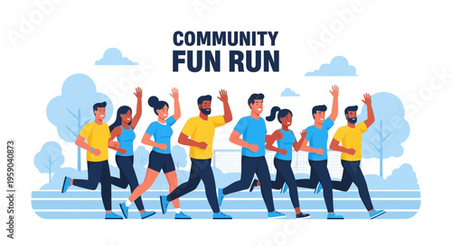 Diverse Group Running Together In Community Fun Run Event