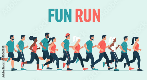 Diverse Group Running Together Participating in a Fun Run Event with Joy and Energy
