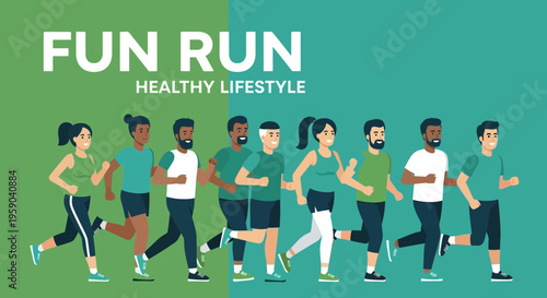 Diverse Group Running Together to Promote Fitness and Celebrate a Healthy Lifestyle