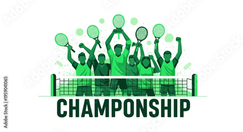 Diverse Tennis Players Celebrating Victory Holding Racquets High Up