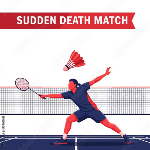 Dynamic Badminton Player in Action During Sudden Death Match with Intense Focus and Energy