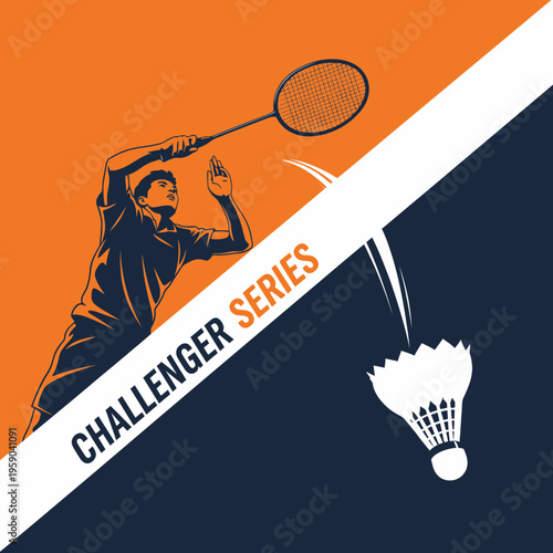 Dynamic Badminton Player in Action Serving Shuttlecock in the Challenger Series Competition