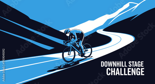 Downhill Cycling Race Illustration Depicting Speed, Competition, and Mountainous Terrain