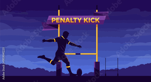 Dramatic Rugby Penalty Kick Moment Under Moonlit Sky
