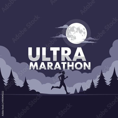 Dramatic Nighttime Silhouette of an Ultra Marathon Runner Against Moonlit Forest Scenery