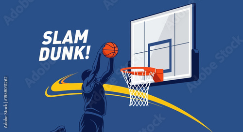 Dramatic Slam Dunk: A Dynamic Vector Illustration of Basketball Sport Action