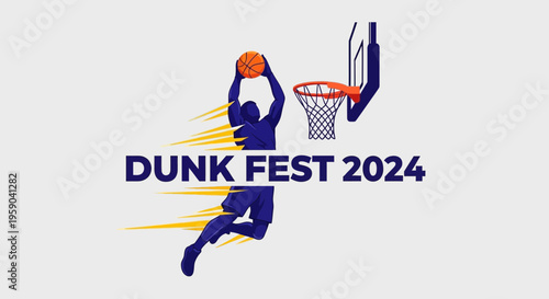 Dunking Silhouette Soaring Towards the Hoop with the Words Dunk Fest 2024 Displayed