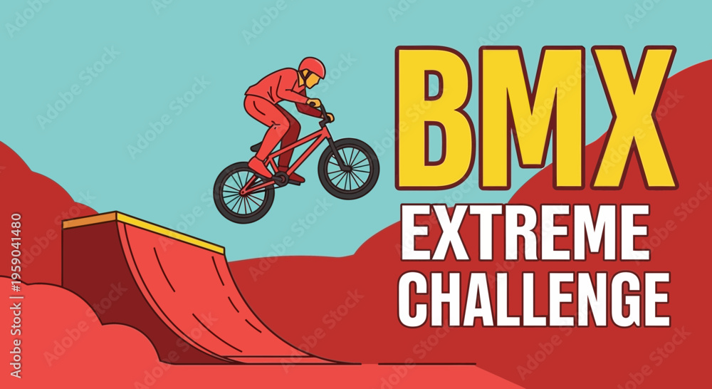 Fototapeta premium Dynamic Bmx Rider Performing Aerial Stunts On A Ramp For Extreme Sports Enthusiasts
