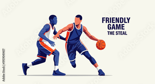 Dynamic Basketball Action And Defensive Play Illustration