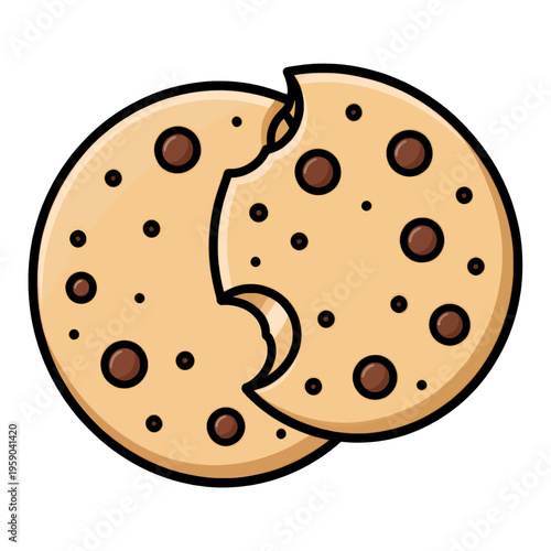 Broken Chocolate Chip Cookie Vector Icon