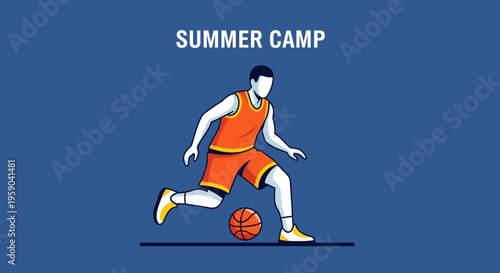 Dynamic Basketball Player Dribbling Ball During Summer Camp Event