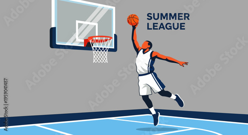Dynamic Basketball Player Dunking During Summer League Competition