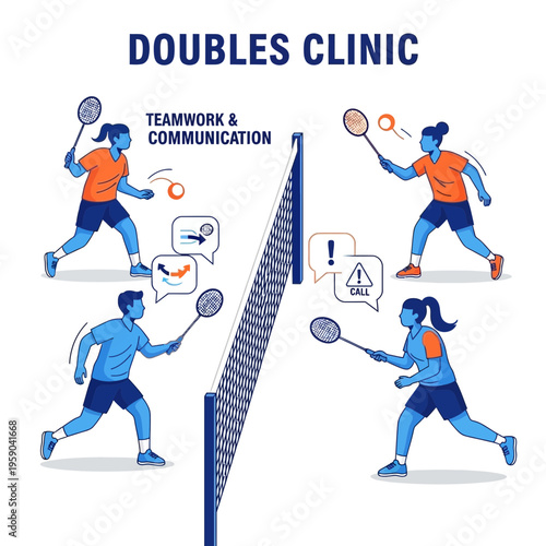 Dynamic Badminton Doubles Clinic Depicting Teamwork, Strategy, And Effective Communication