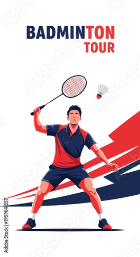 Dynamic Badminton Player Captures Fierce Tournament Competition Action