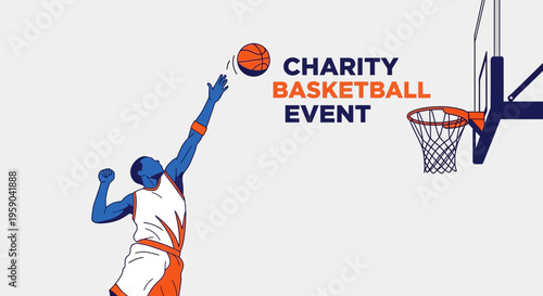 Dynamic Charity Basketball Event Sports Illustration With Player And Hoop